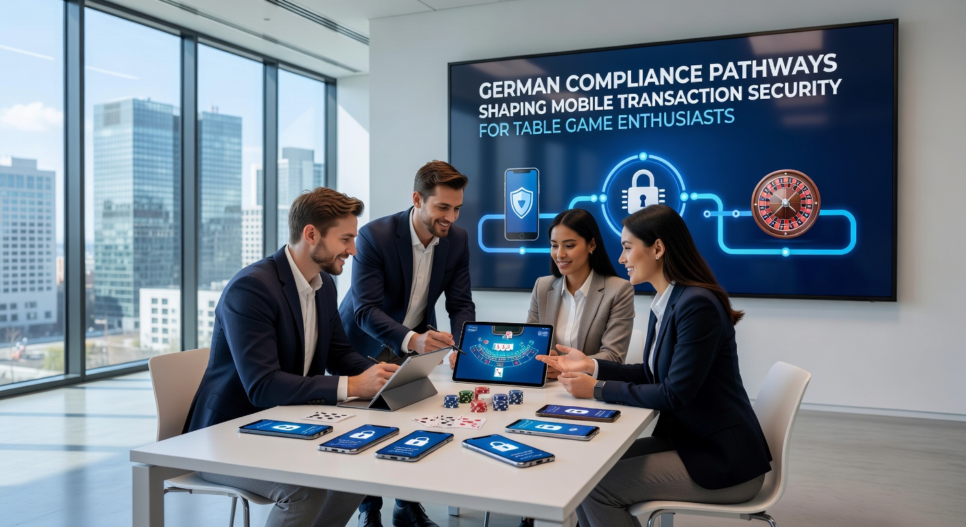 Illustration der deutschen Compliance-Regeln für sichere mobile Transaktionen bei Tischspielen wie Roulette und Blackjack