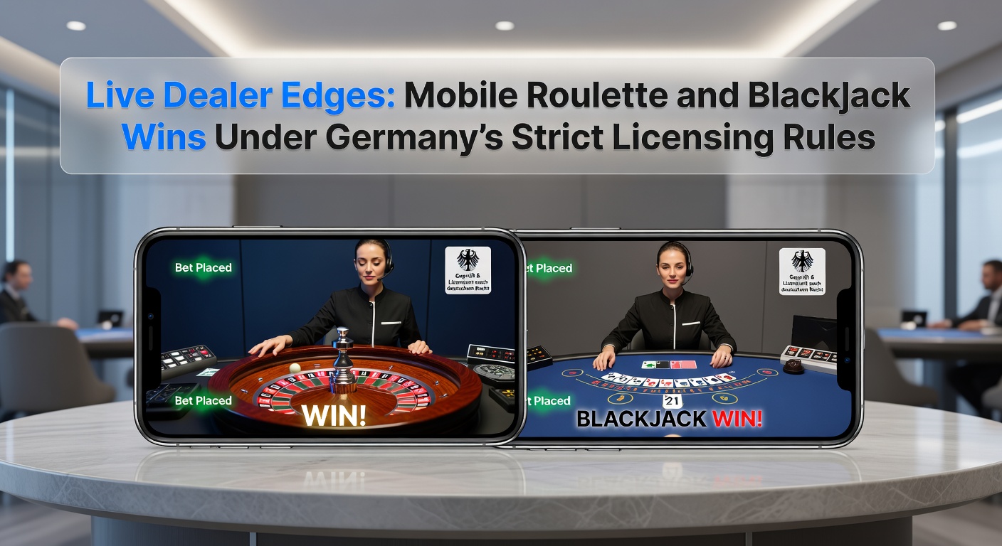 Blackjack-Live-Dealer mit Kartenverteilung auf Tablet, mit GGL-Lizenz-Overlay und Gewinnanzeige