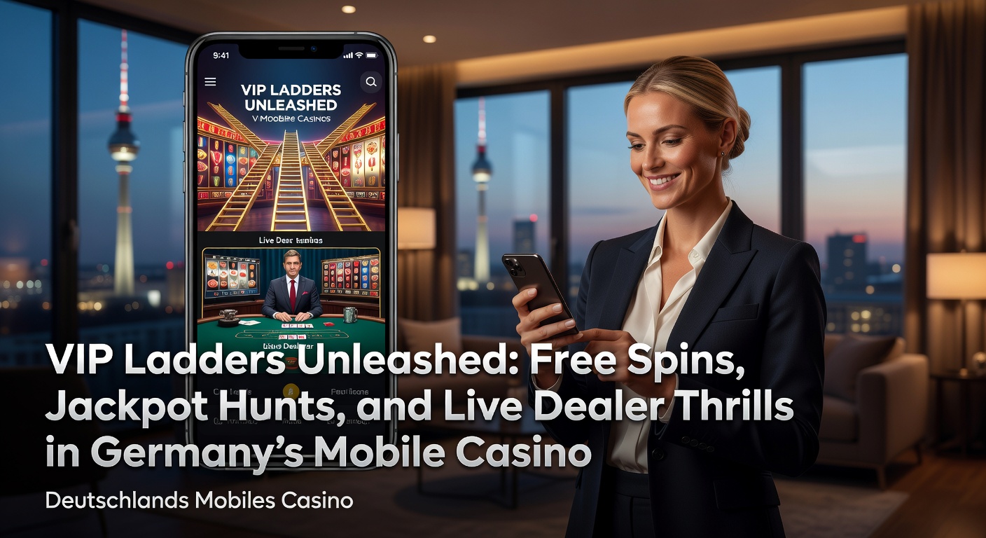 Live-Dealer-Tisch auf Smartphone-Bildschirm mit VIP-Leiter-Overlay, Jackpot-Anzeige und Freispiel-Symbolen in Echtzeit-Action